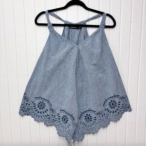 DKNY Jeans Blue‎ Asymmetrical Tank Top with Cut Out Details Size L